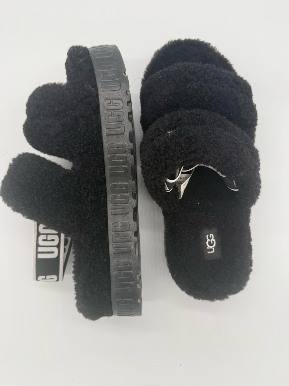 UGG Oh Fluffita Black Sheepskin Platform Slide Sandals Womens Size 8 Slingback